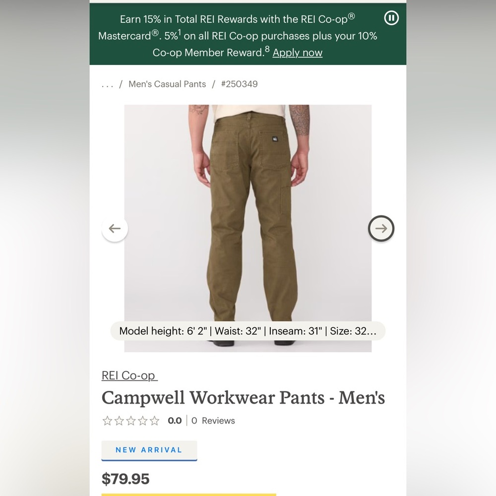 REI Men's Trailsmith Pant in Walrus Brown 38x30 NWT - Picture 11 of 12
